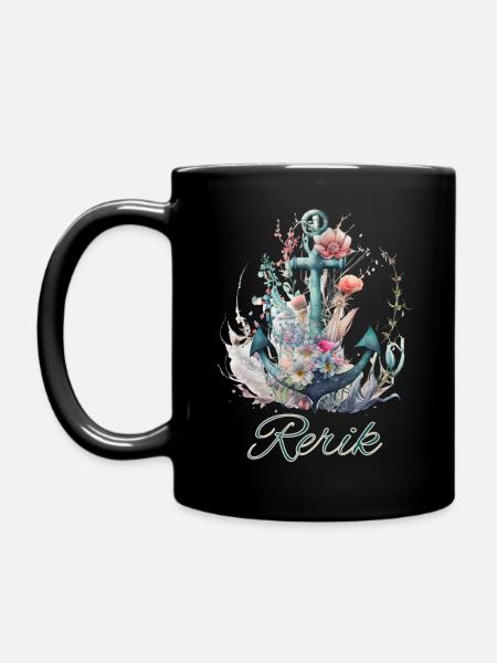Rerik-Anker mit Blumen - Tasse einfarbig - Schwarz
