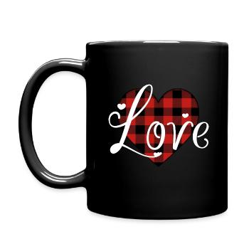 Love heart Buffalo Plaid, Christmas Valentines Day - Full Colour Mug - black - Left
