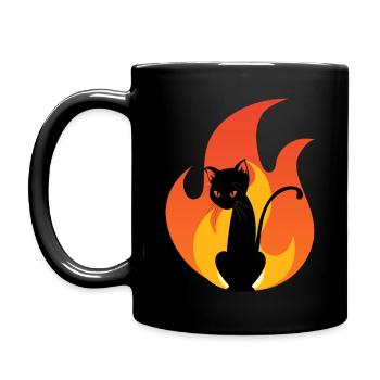 Cat flame fire devil hell Satan black cat - Full Colour Mug - black - Left