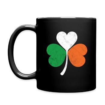 Kleeblatt mit irischer Flagge - Tasse einfarbig - Schwarz - Links