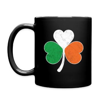 Kleeblatt mit irischer Flagge - Tasse einfarbig - Schwarz - Links