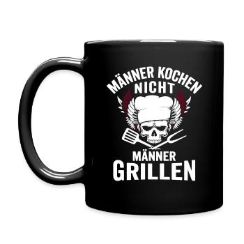 Männer kochen nicht, Männer grillen! - Tasse einfarbig - Schwarz - Links