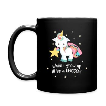 Quand je serai grand, je serai une illustration drôle de Licorne - Mug uni - noir - Gauche