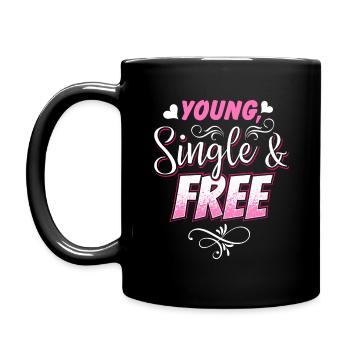 Lustiges junges einzelnes und freies nettes T-Shirt für Singles - Tasse einfarbig - Schwarz - Links