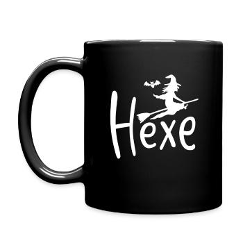 Hexe ..freche Hexe auf Hexenbesen mit Fledermaus - Tasse einfarbig - Schwarz - Links