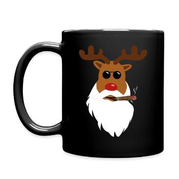 Le renne en a assez - le renne fumant - Mug uni - noir - Gauche