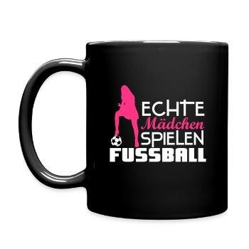 Echte Mädchen spielen Fußball - Tasse einfarbig - Schwarz - Links