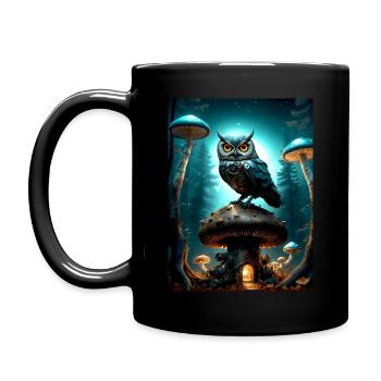 Owls | Steampunk Mechanical Owl 04 - Full Colour Mug - black - Left