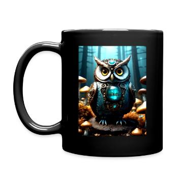 Owls | Steampunk Mechanical Owl 03 - Full Colour Mug - black - Left
