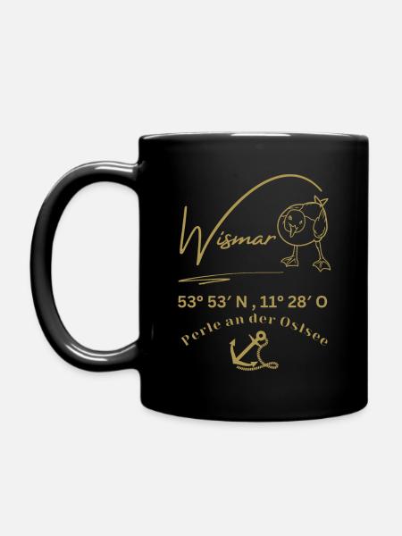 Wismar-Möwe-Anker-Ostsee-Koordinaten-Hansestadt - Tasse einfarbig - Schwarz