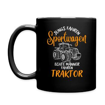 Jungs fahren Sportwagen Männer fahren Traktor - Tasse einfarbig - Schwarz - Links
