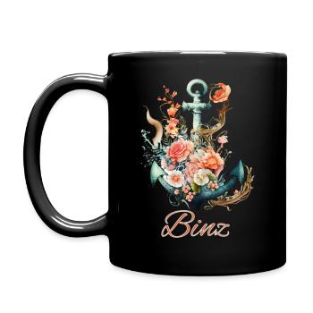 Binz-Anker mit Blumen - Tasse einfarbig - Schwarz - Links