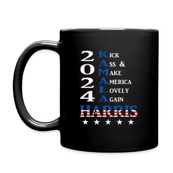 Kamala 2024, Kick Ass & Make America Lovely Again - Full Colour Mug - black - Left