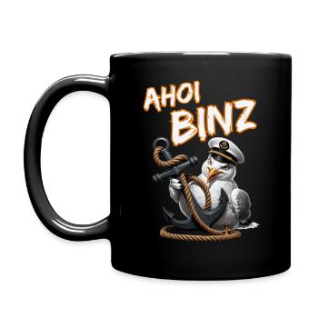 Ahoi Binz ! lustige Möwe mit Anker - Tasse einfarbig - Schwarz - Links
