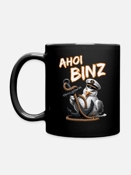 Ahoi Binz ! lustige Möwe mit Anker - Tasse einfarbig - Schwarz