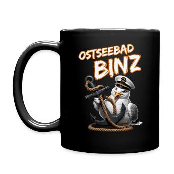 Ostseebad Binz mit lustige Möwe mit Anker - Tasse einfarbig - Schwarz - Links