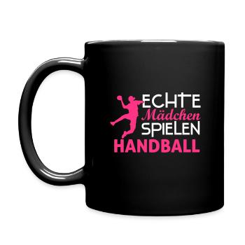 Echte Mädchen spielen Handball - Tasse einfarbig - Schwarz - Links