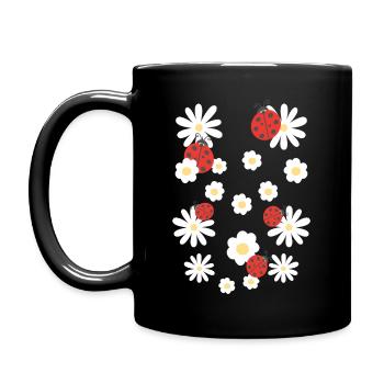 Ladybug lucky charm with flowers gift - Full Colour Mug - black - Left