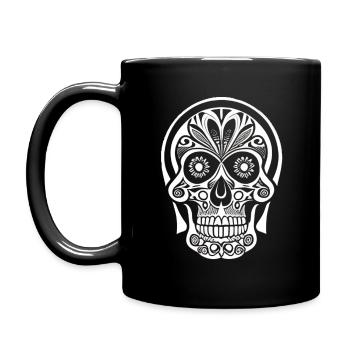 Totenkopf mit mexikanischem Flair - Tasse einfarbig - Schwarz - Links