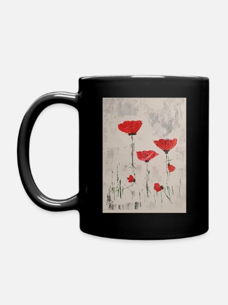 Mohnblumen - Tasse einfarbig - Schwarz