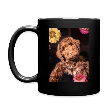 Lagotto Puppy with flowers - Tasse einfarbig - Schwarz - Links