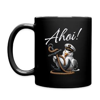 Ahoy! Funny Seagull with Anchor - Full Colour Mug - black - Left