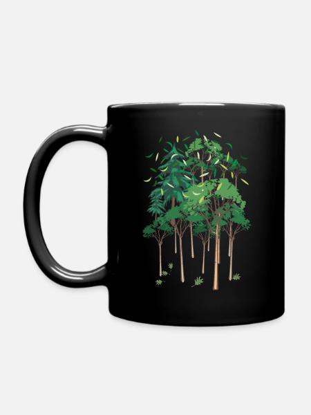 01 Grüner Wald Bäume Blätter Natur - Tasse einfarbig - Schwarz