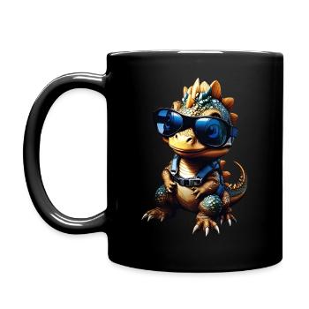Dino, cooler und frecher Dinosaurier Punk - Tasse einfarbig - Schwarz - Links