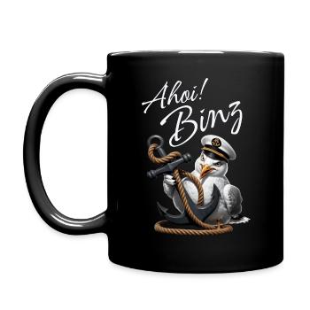 Ahoi Binz ! lustige Möwe mit Anker - Tasse einfarbig - Schwarz - Links