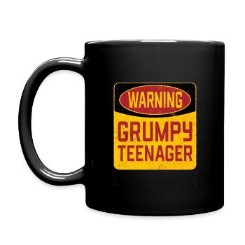 Teenager Birthday - Warning Grumpy Teenager - Full Colour Mug - black - Left