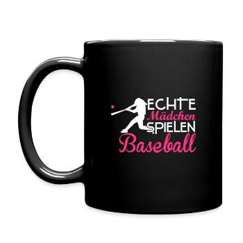 Echte Mädchen spielen Baseball - Tasse einfarbig - Schwarz - Links