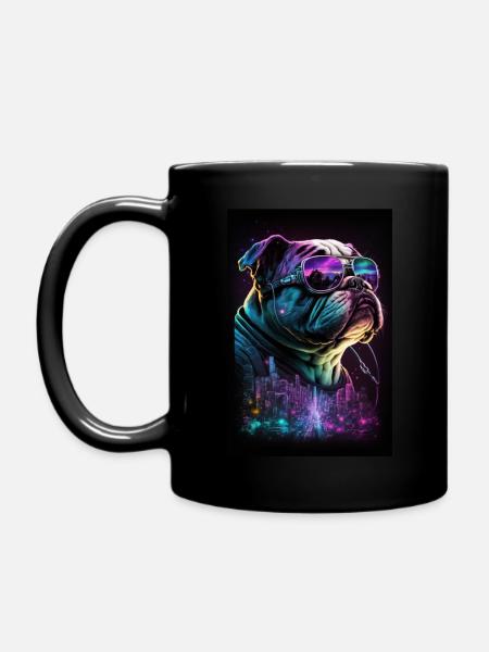 Sunglasses Neon Bulldog - Full Colour Mug - black