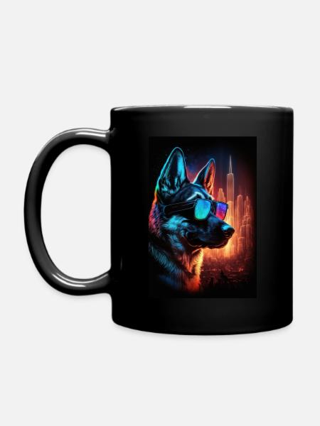 Sunglasses Neon German Shepherd - Full Colour Mug - black