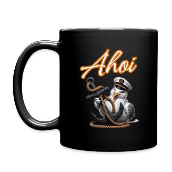 Ahoy! Funny Seagull with Anchor - Full Colour Mug - black - Left