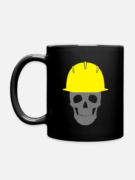 Schädel mit Bauhelm - Tasse einfarbig - Schwarz
