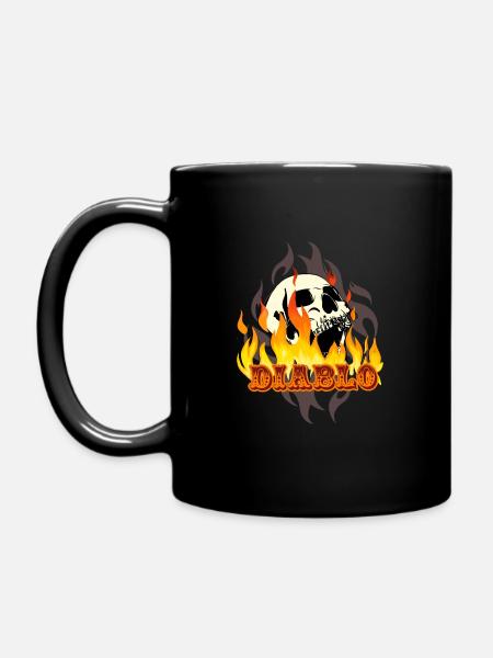 El Diablo, devil, skull, tattoo, flames - Mug uni - noir