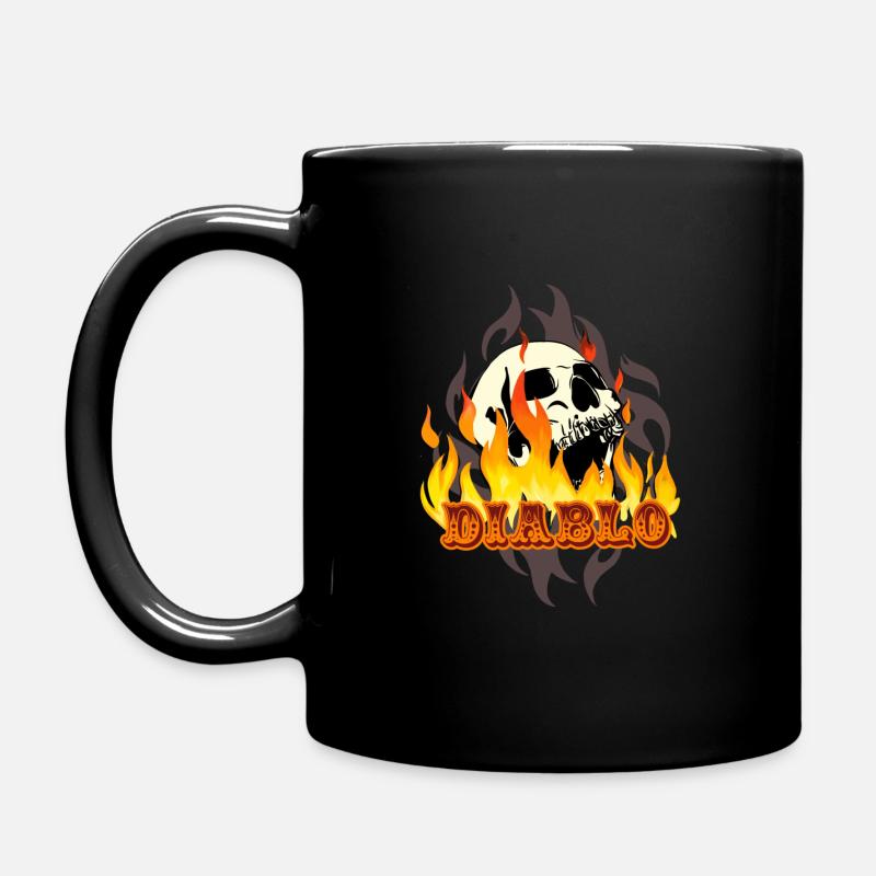 El Diablo, devil, skull, tattoo, flames - Mug uni - noir
