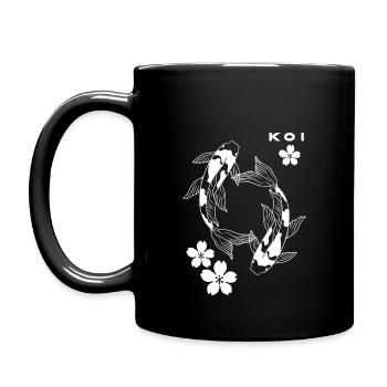 Koi. Karpfenfisch mit Kirschblüte - Tasse einfarbig - Schwarz - Links
