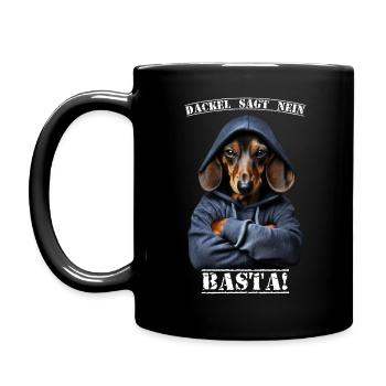 Dackel sagt Nein Basta! - Tasse einfarbig - Schwarz - Links