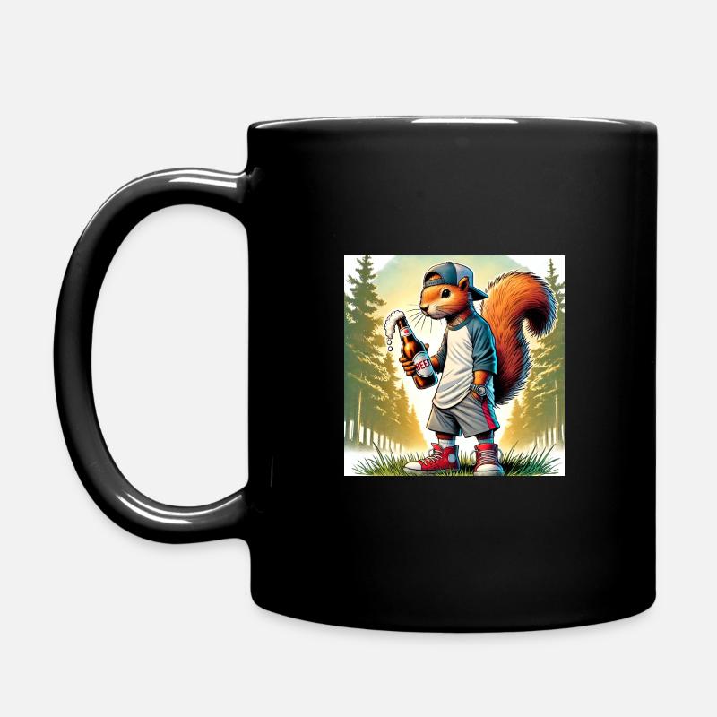 Squirrel with beer - Full Colour Mug - black