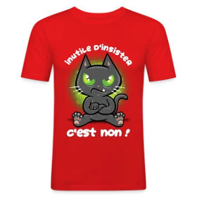 Modèle Chat Têtu : Non, et c'est tout ! personnalisé sur T-shirt près du corps Homme