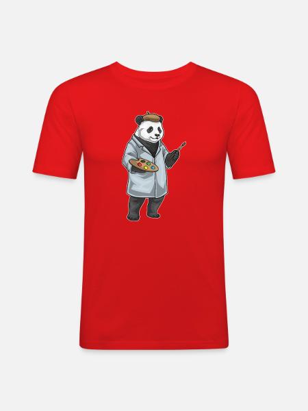 Panda Painter Brush Painting - Men's Slim Fit T-Shirt - red