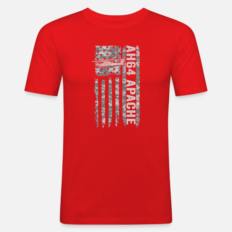Hélicoptère AH-64 Apache avec drapeau américain - T-shirt près du corps Homme - rouge
