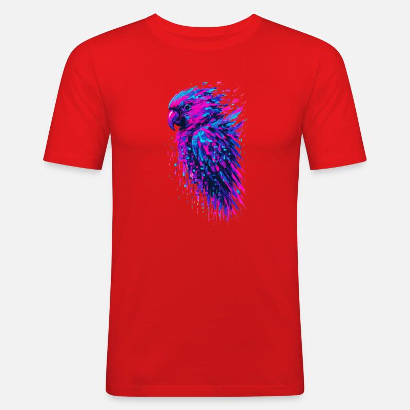 Papagei-Glitch-Kunst Cyber-Vibration - Männer Slim Fit T-Shirt - Rot