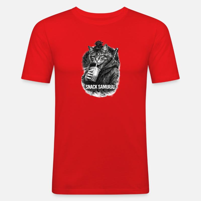 Snack Samurai Katze I - Männer Slim Fit T-Shirt - Rot