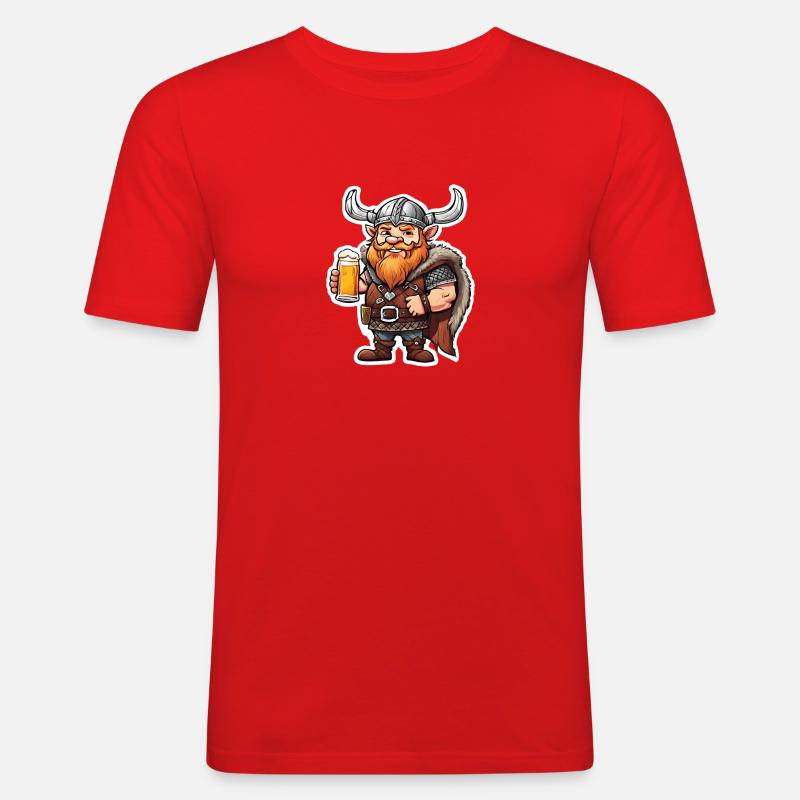 Fröhlicher Wikinger mit Bier - Männer Slim Fit T-Shirt - Rot