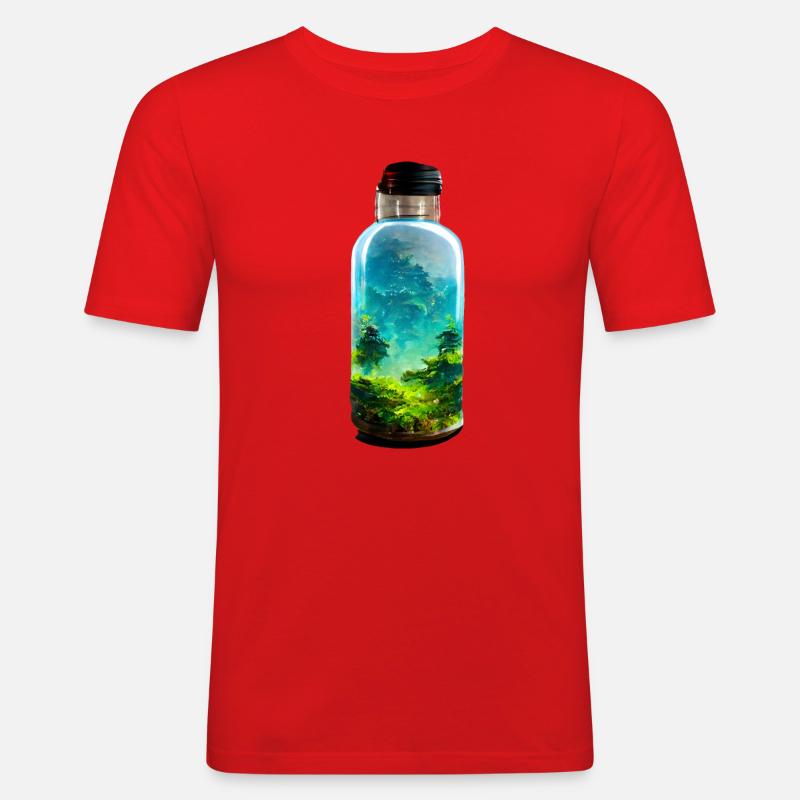 Flasche mit einem Wald - Männer Slim Fit T-Shirt - Rot