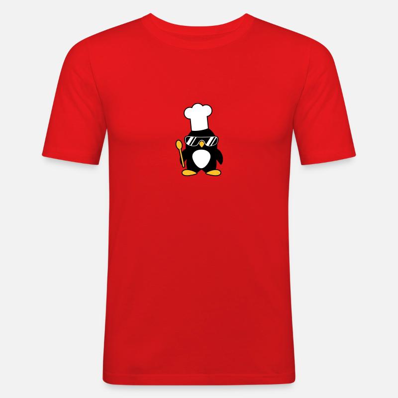 Cool Penguin Chef - Männer Slim Fit T-Shirt - Rot