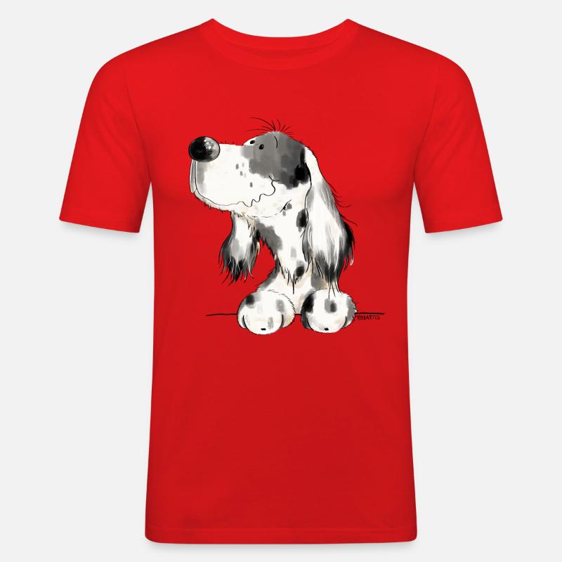 Englischer Setter I Hunde Comic Geschenk - Männer Slim Fit T-Shirt - Rot