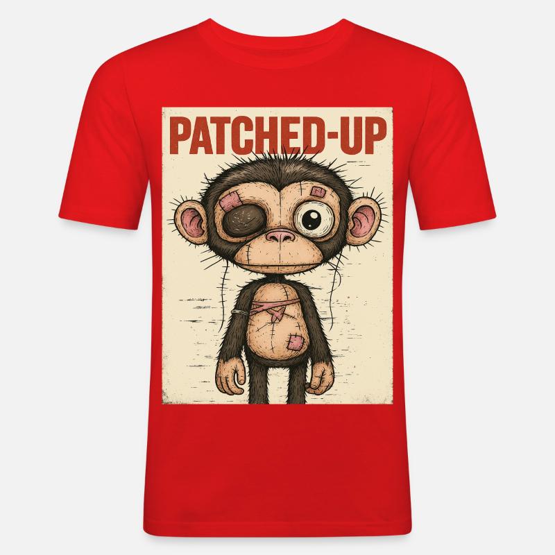 Patchwork Affe: Gepatcht und Tapfer - Männer Slim Fit T-Shirt - Rot